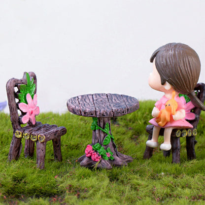 Cayway 17 PCS Miniature Garden Ornaments, Miniature Garden Table and Chairs Set, Fairy Garden Ornaments for Garden Home Micro Landscape Decoration