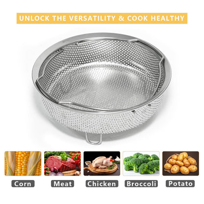 ICEICE Stainless Steel Steamer Basket - Vegetable & Dumpling Steamer Insert for Pots, Instant Pot Accessories with Handles & Feet, Multi-Purpose Mesh Strainer for Cooking, Fruits (Silvery, Small)