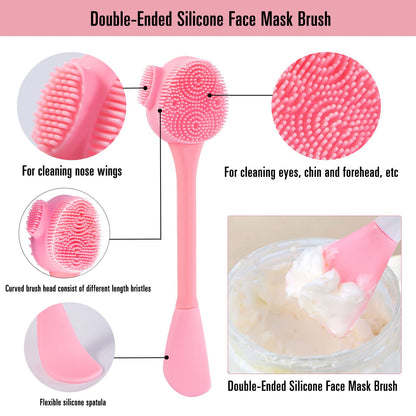 Silicone Facial Cleansing Brush 3 Pack, Beomeen 4 in 1 Handheld Face Scrubber for Deep Gentle Exfoliating, Double-Ended Face Wash Scrub Brush for Face Skincare and Massage (Green)