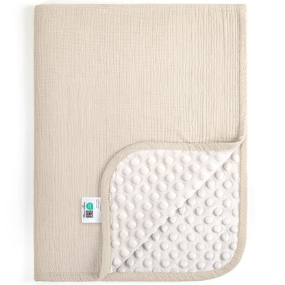 lulumoon Baby Blankets for Newborn Muslin: Thermal Minky Dotted Backing - Cotton Receiving Blanket for Baby Essential & Registry Gift 30"x40"(Ivory)
