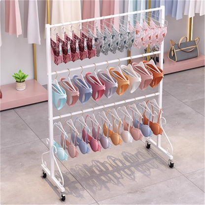 Mobile Lingerie Bra Rack Swimsuit Organizer Hanger, Anti-Slip, Underwear Display Stand with Wheels, Commercial Clothing Store Shelf, for Shorts,Hats, Sock, 3 Tier(Black,100 * 40 *