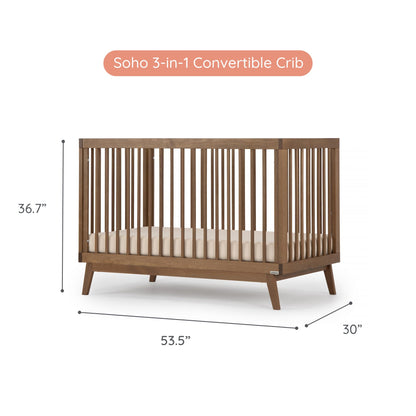 dadada Baby Soho 3-in-1 Convertible Wooden Crib to Toddler Bed - Made in Italy, GREENGUARD Gold Certified, Baby-Safe Finish, Handcrafted Beechwood, Modern Design, 3 Adjustable Heights (Walnut)