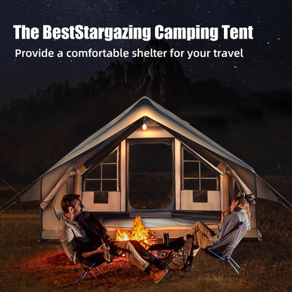 Inflatable Camping Tent for 4-6 Person, with Electric Air Pump, 4 Season Waterproof Windproof, Clear Skylight & 420D Oxford Waterproof, Air Tent with Mesh Windows/Doors