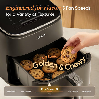 Cosori 9-in-1 TurboBlaze Air Fryer 6 Qt, PFAS-Free Ceramic Coating, 90°–450°F, Precise Heating for Even Results, Air Fry, Roast, Bake, Broil, Dry, Frozen, Proof, Reheat, Keep Warm, 120V, Dark Gray