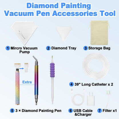 Diesisa Electric Diamond Art Painting Pen - Vacuum Diamond Painting Pen Kits with Storage Tray - Adjustable Suction Level - Diamond Art Electric Pen with Three Styles Pens - Stocking Stuffers - White