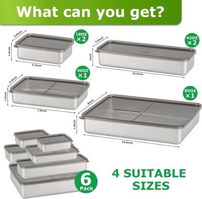 spaclatio 6 Pack 304 4 Sets Bacon Cheese Container for Refrigerator, Stainless Steel Airtight Deli Meat Storage