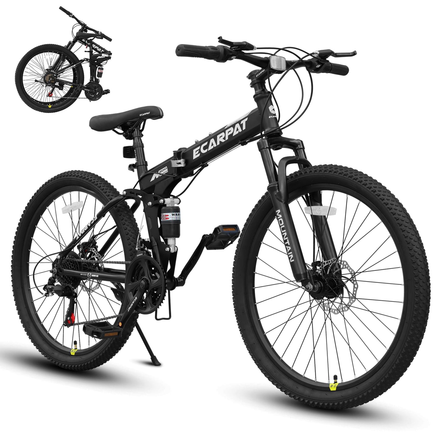 Ecarpat 26 Inch Folding Mountain Bike, 21 Speed Full Suspension High-Carbon Steel MTB, Dual Disc Brake Foldable Bicycle, Folding Bikes for Adults Men Women