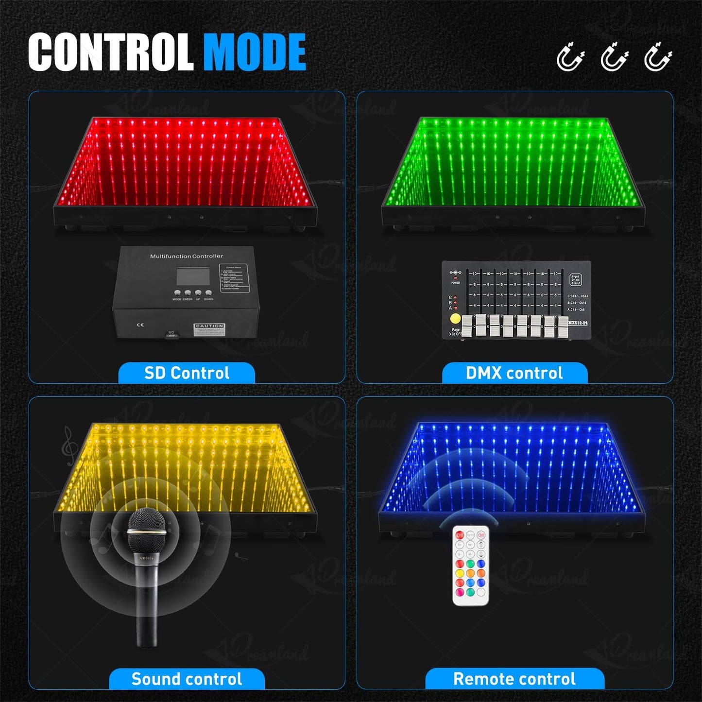 MOKA SFX Infinity Led Dance Floor Panels Mirror 3D Effect Magnetic Connect 8x8ft 25PCS/LOT