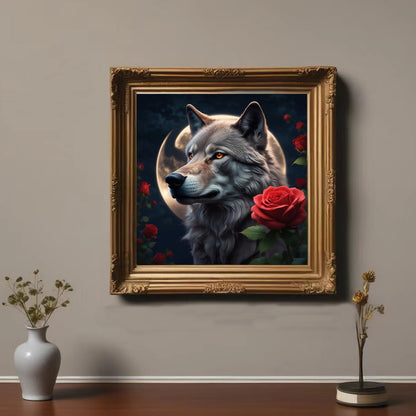 Lvmuu Diamond Art Kits for Adults Wolf Under Moon Red Rose, 5D DIY Full Square Drill Diamonds Painting Art Sets Paint By Numbers Art Craft Home Decor 16x16in