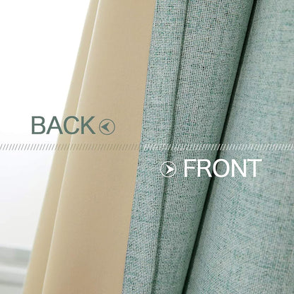 MIULEE Linen Blackout Curtains - 100% Room Darkening Thermal Insulated Grommet Panels | Seafoam Green, 42" x 90" (2 PCs)