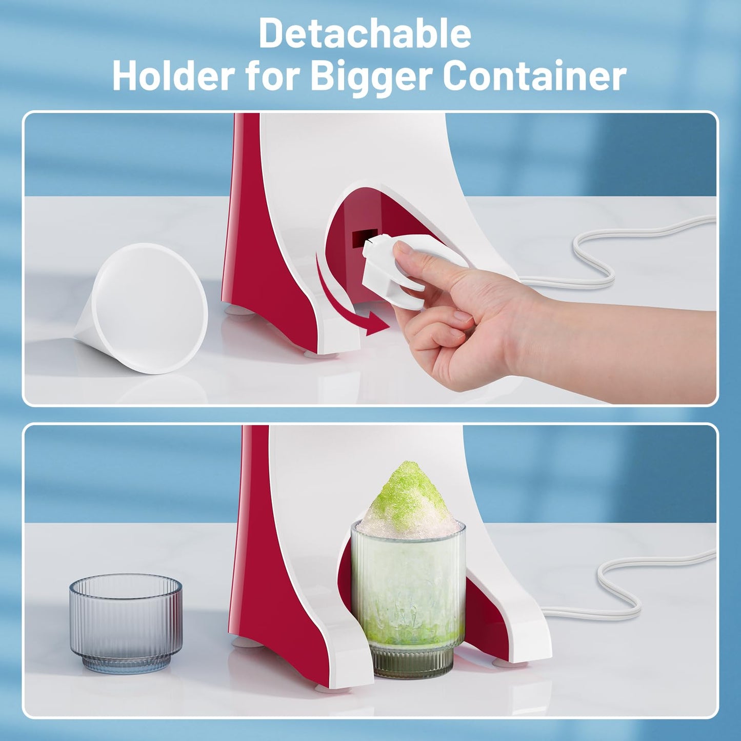 Shaved Ice Machine with 3 Reusable Plastic Cups, Table-Top Slushie Machine for Homemade Snow Cone, Snowballs, Frozen Cocktails and More, with Non-Slip Mat & Stainless Steel Blade