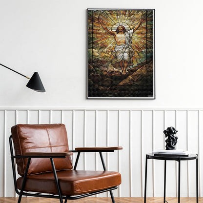 YEEIFFD Risen Jesus Stained Glass Diamond Drawing Art Kit for Adults DIY Diamond Art Painting Full Drill Round Gem Art for Crafts Wall Decor 12x16inch