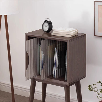 FURUIM2024M CD Record Storage Rack Home Wooden Vinyl Record Storage Cabinet with Legs Display Rack for Albums Books Magazines