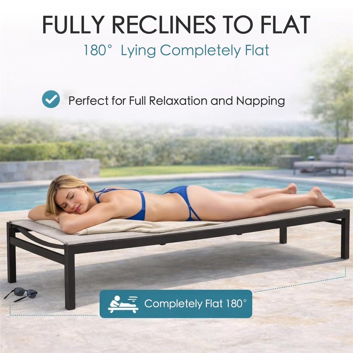Kozyard 2-Piece Outdoor Chaise Lounge, Powder-Coated Aluminum Frame and Textilene Fabric, Adjustable Reclining Patio Lounger for Poolside, Sunbathing & Backyard (Beige)