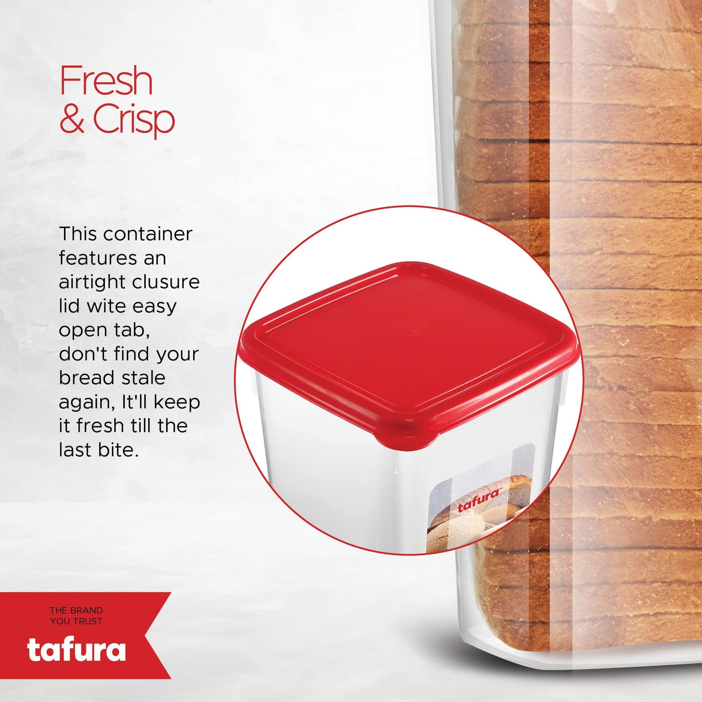 Tafura Bread Container - 2 Pack BPA Free Plastic Bread Box - Container/Holder for Homemade Loaves and Baked Goods with Red Airtight Lid