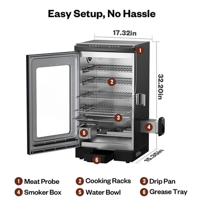 EAST OAK 30" Electric Smoker for Outdoors | Built-in Meat Probe & Clear Viewing Window | Side Chip Loader for 6x Longer Uninterrupted Smoking | 725 sq in Cooking Area for Bigger Batches, Night Blue