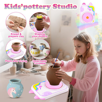 Pottery Wheel for Kids, Girls Arts and Crafts Toys for Kids Ages 8-12,Pottery Craft Kit with 3 Pack Air-Dry Clay, Art Supplies for Kids Toys Girls Birthday Gift for 6 7 8 9 10 11 12+ (Purple)