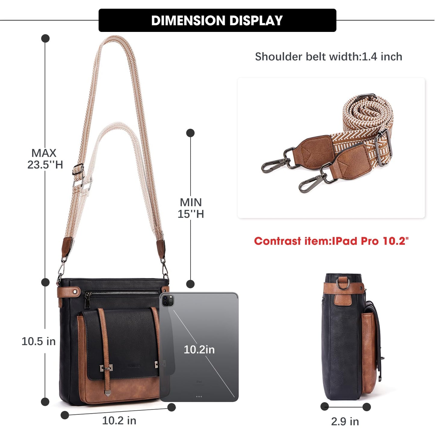 Roulens Crossbody Bags for Women,Multi Pocket Crossbody Purses Vegan Leather Shoulder Handbags Travel Purse Adjustable Strap