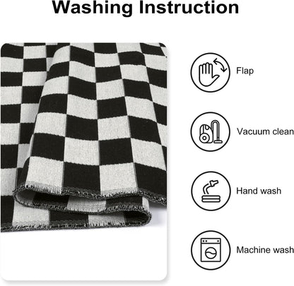 Seavish Checkered Rug, 2x3 Ft - Moroccan Black and White Outdoor Washable Cotton Woven Area Rug for Entryway