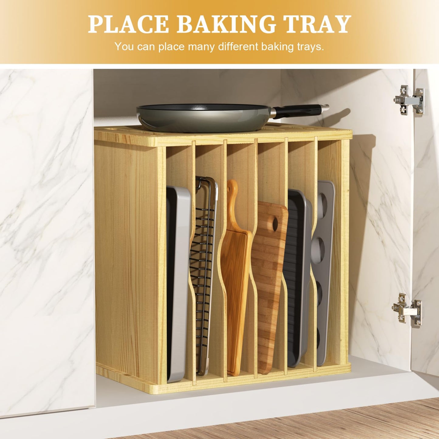 sandpaint 7 Tier Wooden Tray Dividers for Cabinets, Kitchen Cookie Sheet Organizer for Cabinet, Vertical pans, Baking trays, Cutting Board