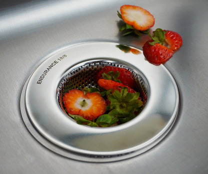 RSVP International Endurance® Stainless Steel Large Sink Strainer, 4.5" | Traps Food Scraps | Polished Finish with Precision Pierced Holes | Dishwasher Safe