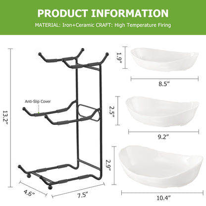 HBlife Fruit Bowl for Kitchen Counter - 3 Tier Ceramic Fruit Rack, Fruit Basket for Fresh Fruit&Veggies, Tiered Fruit Platter Serving Trays for Party