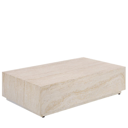 SAFAVIEH Outdoor - Tina Rectangle Coffee Table - Travertine-Effect - Fully Assembled - Weather Resistant - Ideal for Deck, Patio, Backyard, 39.4" W x 23.6" D x 10.6" H (PAT6213A)