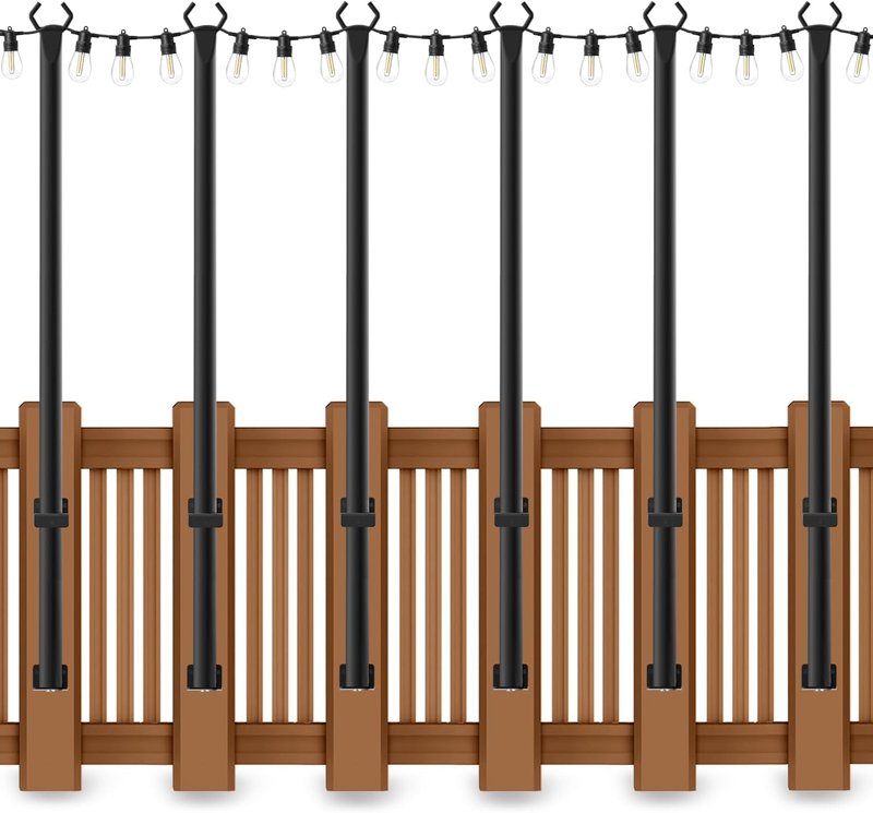 AHRLHR 6 Pack 5 Ft String Light Poles, String Light Poles for Outside with Fixing Clips,Metal Poles for Outdoor String Lights, Hanging Light Poles for Deck Fence Garden Backyard Wall Bistro