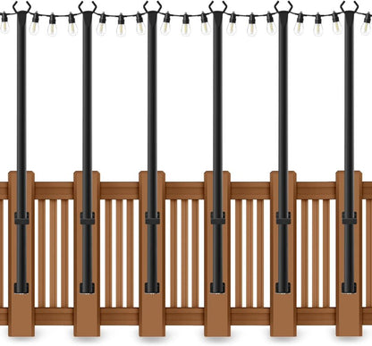 AHRLHR 6 Pack 5 Ft String Light Poles, String Light Poles for Outside with Fixing Clips,Metal Poles for Outdoor String Lights, Hanging Light Poles for Deck Fence Garden Backyard Wall Bistro