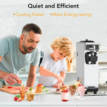Soft Serve Ice Cream Machine Commercial, 1200W Ice Cream Maker Machine With a Roomy 7 L Hopper & 1.8 L Cylinder, 4.7-5.8 gal/H, LCD Digital Display & Timer, Single Flavor