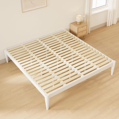 IOTXY King Platform Bed Frame - Solid Wood 16-Inch Height Mattress Foundation Base with Densely Slats and Heavy-Duty Support Legs, No Box Spring Needed, White