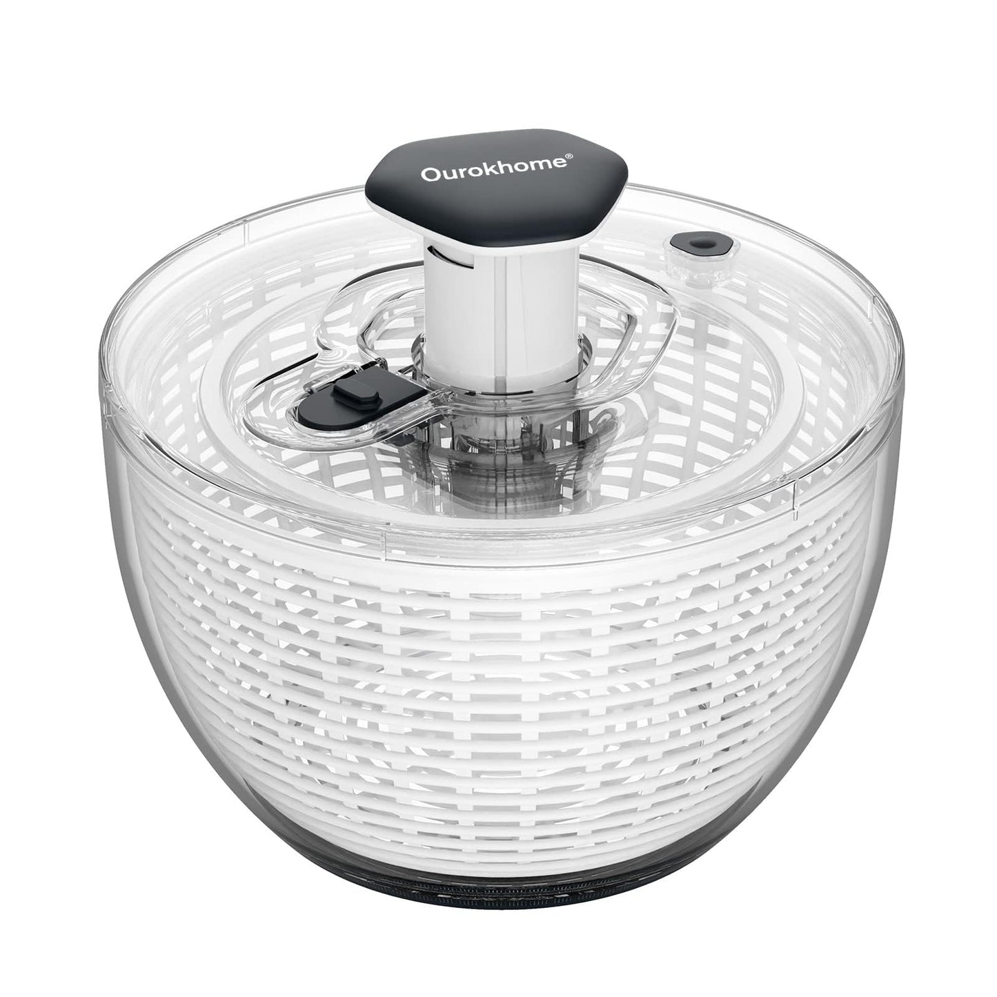Ourokhome 6.3 QT Salad Spinner with Fully Removable Lid, Large Lettuce Dryer with One-Hand Press Pump, Instant Stop Brake Button and Retractable Handle, Vegetable Washer & Spinner for Greens and Herbs