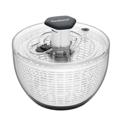Ourokhome 6.3 QT Salad Spinner with Fully Removable Lid, Large Lettuce Dryer with One-Hand Press Pump, Instant Stop Brake Button and Retractable Handle, Vegetable Washer & Spinner for Greens and Herbs