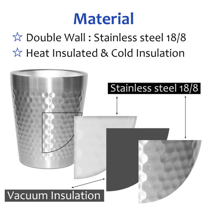TIICOO Stainless Steel Cups 2 Packs 10oz/300ml Stackable Double Wall Insulated Metal Shatterproof Cups Titanium-Plated Diamond Textured Surface Heat Resistant Dishwasher Safe (Silver)