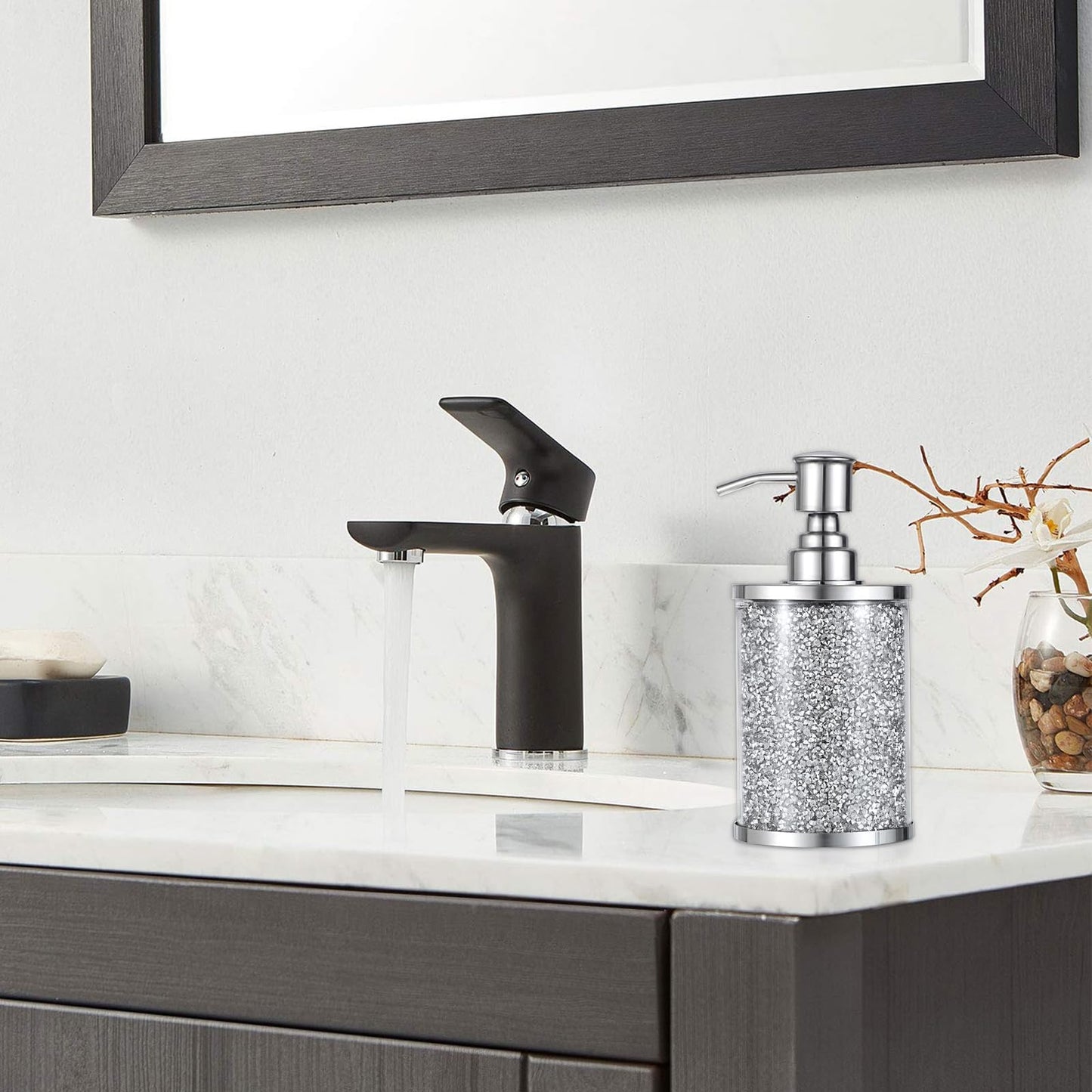 Sumnacon Soap Dispenser Bathroom Sparkling Hand Dispenser with Stainless Pump,Silver Crushed Diamond Dish Soap Dispenser for Kitchen Decorative Soap Dispensers for Kichen Sink Bathroom Countertop