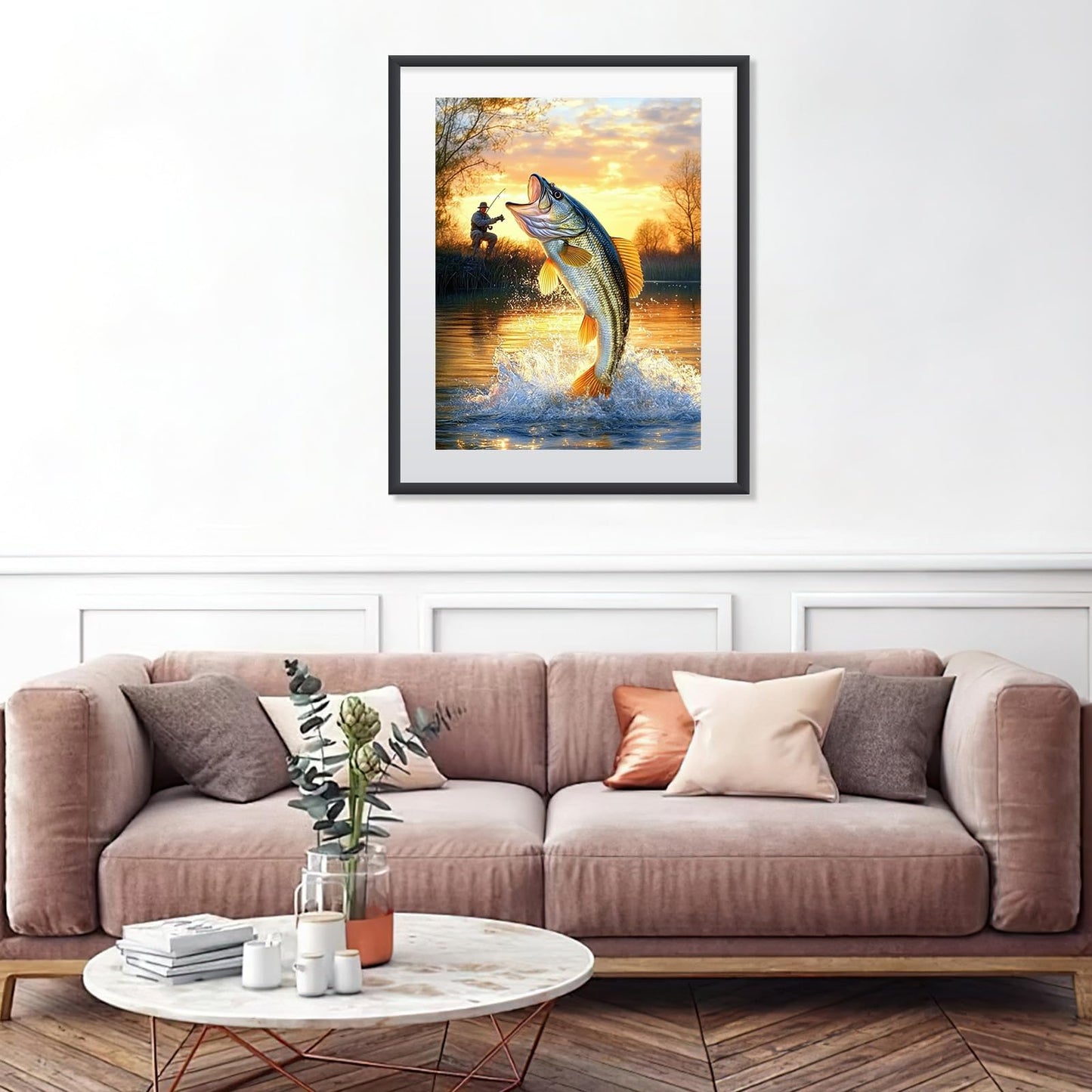 MISCER Fishing Diamond Art Kits for Adults, Fisherman Diamond Painting Kits for Beginners, 5D Full Drill Round Paint with Diamonds Pictures, Gem Art Painting DIY Crafts Kit Decor 12x16inch