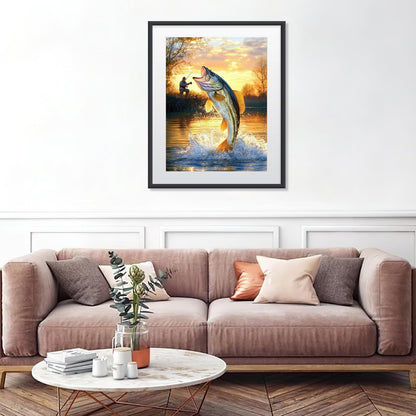 MISCER Fishing Diamond Art Kits for Adults, Fisherman Diamond Painting Kits for Beginners, 5D Full Drill Round Paint with Diamonds Pictures, Gem Art Painting DIY Crafts Kit Decor 12x16inch