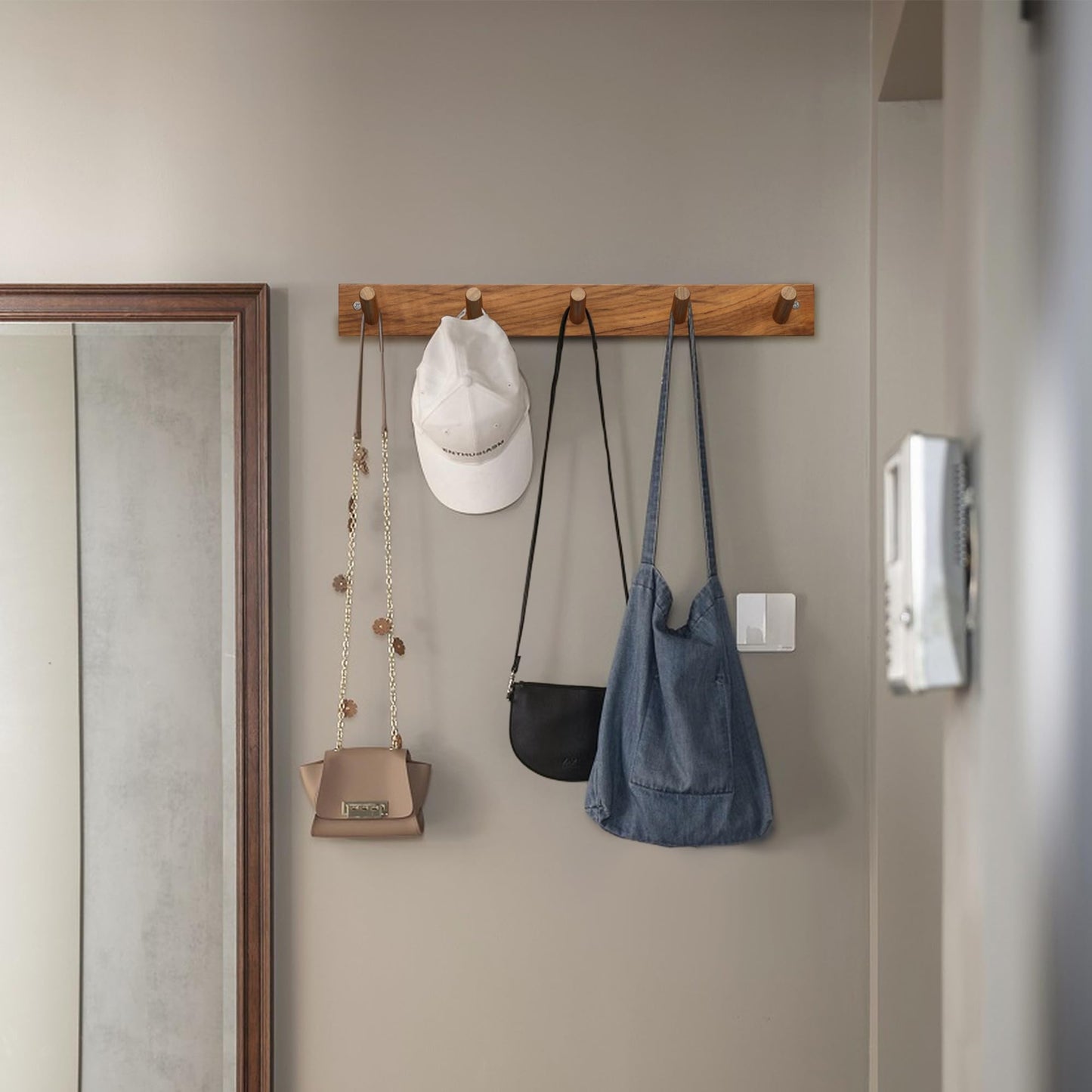 chiumay Natural Teak Wood Wall Hooks(Set of 2, 17.3") – Rustic Wooden Coat Hooks for Bathroom, Entryway & Bedroom – Durable Wall Pegs for Hanging Coats, Hats & Towels