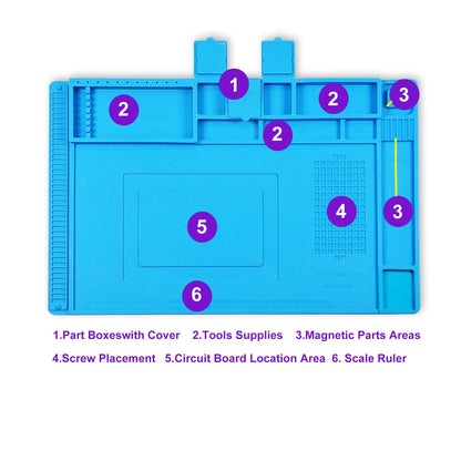 Heat Insulation Silicone Repair Mat with Scale Ruler and Screw Position for Soldering Iron, Electronic DIY,Reparing Phone and Computer Repair Size:17.7 x 11.8 Inches