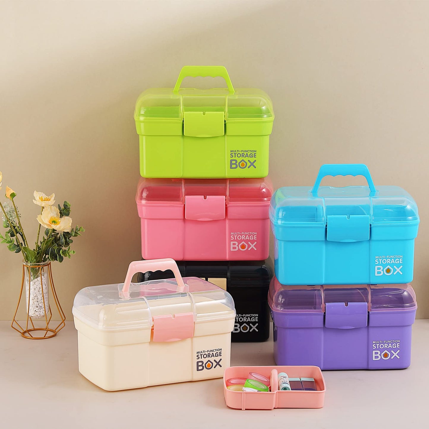 Kinsorcai 11'' Plastic Storage Box with Removable Tray, Multipurpose Organizer for Sewing, Art & Craft, Cosmetic (White)