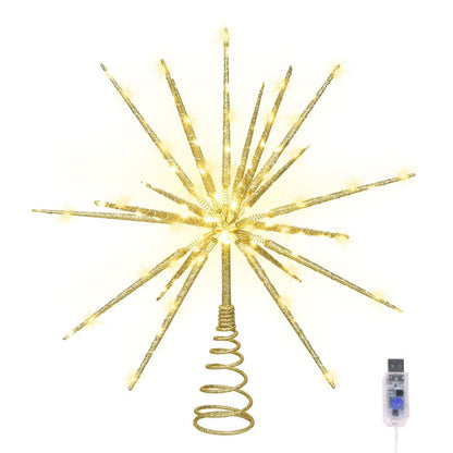 HMASYO 15 Inch Twinkling Starburst Christmas Tree Star Topper, 19-Point Gold Star Tree Topper with 150 LED, Remote Control & Timer, USB Power for Indoor Home Holiday Party Xmas Tree Decoration
