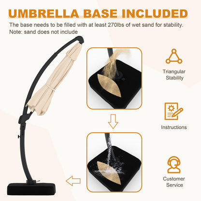 GarveeLife 11FT Cantilever Patio Umbrella With Base Included, Cantilevers Outdoor Umbrella Heavy Duty Offset, Aluminium Curved Cantilever Umbrella
