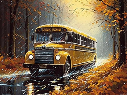 EATUKYIC Diamond Art Painting Kit for Adults School Bus Track Bus by Number Kits Gem Art Wall Home Decor 12x16inches/30x40cm