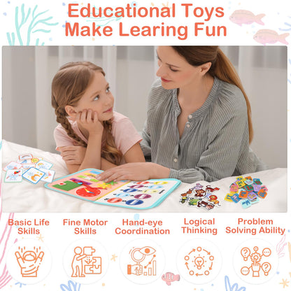 Teefrye Toddler Busy Board Montessori Toys for Toddlers 1-3 Year Old Educational Activity Book Board Sensory Travel Toys Ages 3-5 Preschool Learning Fine Motor Skills Toy Quiet Book Gift for Kids
