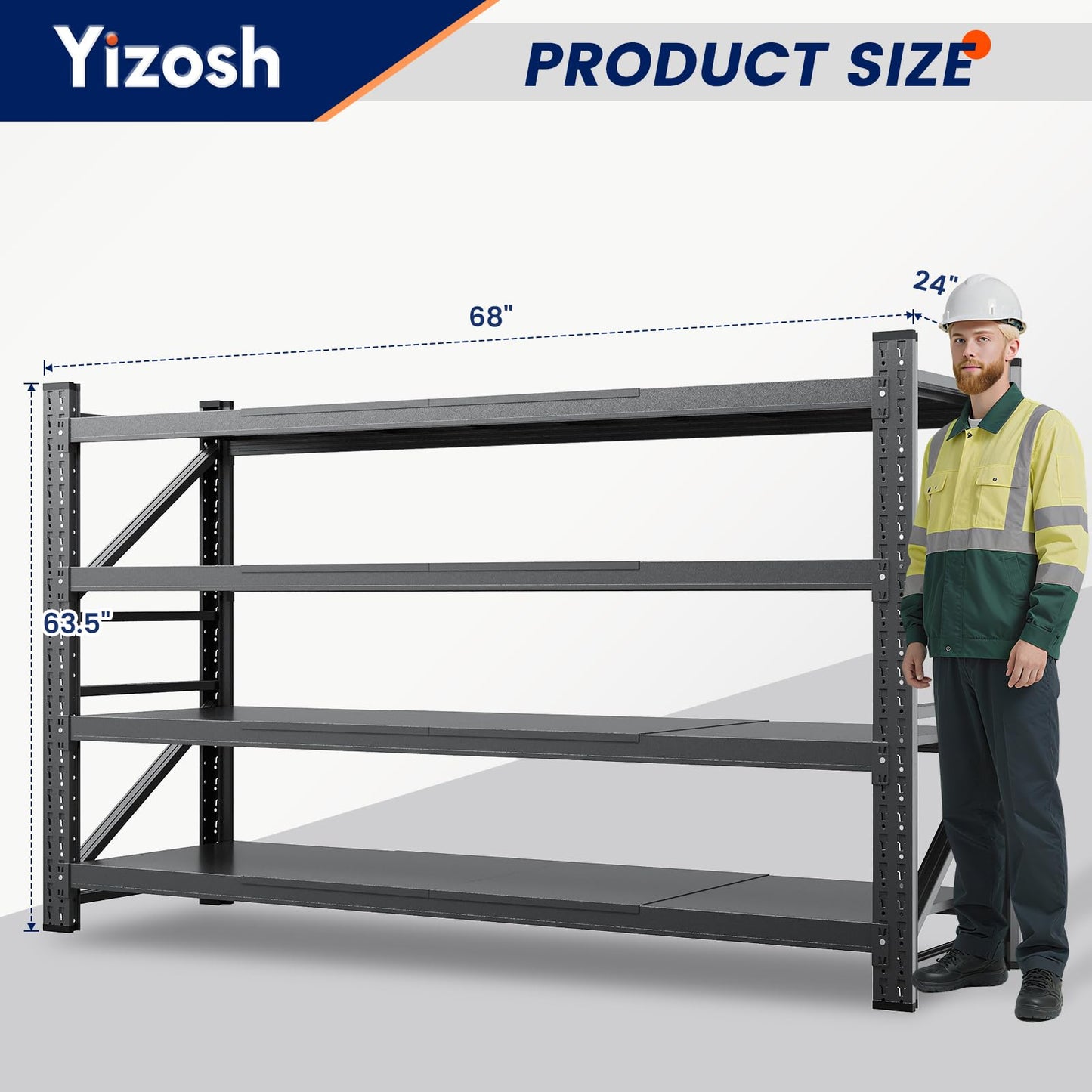 Yizosh 68" W Metal Garage Storage Shelves,Heavy Duty Adjustable Steel Organization Shelving,Utility Rack Shelf,68" W x 24" D x 63" H for Basement,Warehouse,Industrial