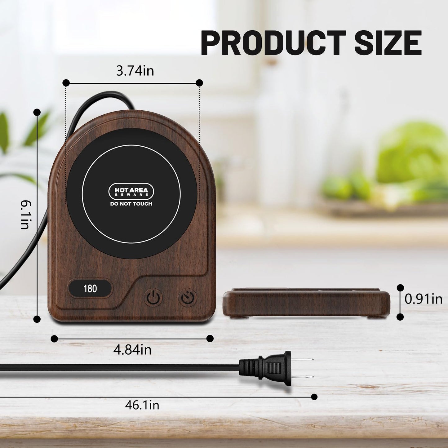 Mug Warmer, Coffee Mug Warmer with 3 Adjustable Temperature Settings, Coffee Warmer 2-12 Auto Shutoff, Digital Display Coffee Cup Warmer for Desk, Wood Grain Texture Mug Warmer for Desk Gift Choice