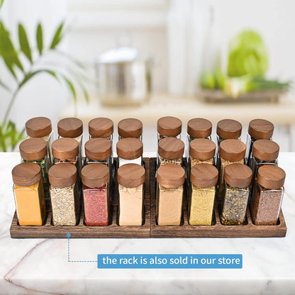 24Pcs Labels-4oz 2pcs Yangbaga Glass Spice Jars with Acacia Wood Lid Square Spice Containers and Rack with Pepper