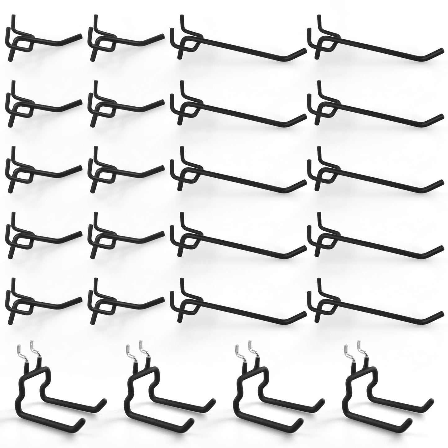 G.CORE 24-Pack Pegboard Hooks, 2" 4" Peg Board Tool Utility Hangers Fit 1/4" Pegboards, Heavy Duty Metal Shelving Brackets, Wall Organizers and Storage for Craft Room Garage Workbench Office (Black)