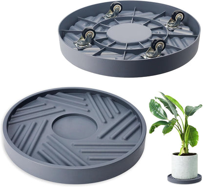2PCS 12 inches REDHUGO Round Plant Caddy with Hidden Wheels, Heavy Duty Rolling Plant Stand Caddy with Wheels, Pot Base