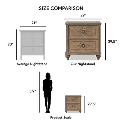 Furniture of America Weile Art Deco Solid Wood 29-inch Nightstand, Bedside Table with USB Ports, Antique Handles and Turn Legs, Wooden Night Stand for Bedroom, Guest Room, Dorm, Rustic Oak